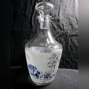 Vintage Glass Decanter with Blue Design From France